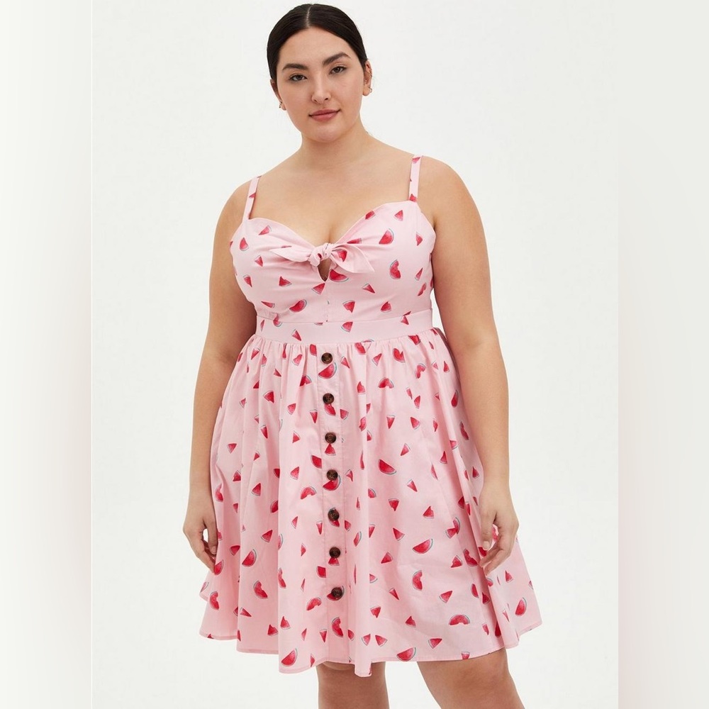 Mini Poplin Tie-Front Skater Dress Watermelon